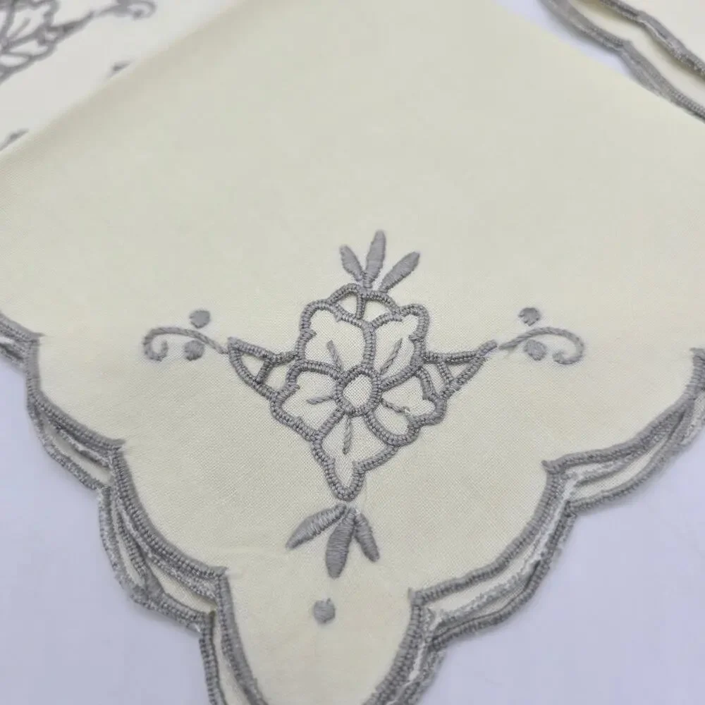 Vintage Embroidered Table Napkins Grandmacore Cottagecore Tea Party Ivory 6
